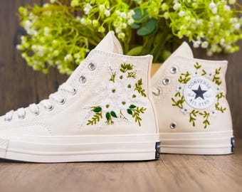Custom Converse Chuck Taylor Embroidered,Custom Embroidered Wedding Sneakers,Bridal Flowers Embroidered Shoes,Personalized Bride Sneakers