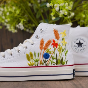 Custom Converse Chuck Taylor Embroidered,Custom Embroidered Wedding Sneakers,Bridal Flowers Embroidered Shoes,Personalized Bride Sneakers