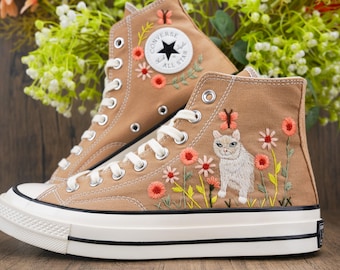 Custom Converse Chuck Taylor Embroidered,Personalized Converse Embroidery Shoes,Custom cat Design,Unique Handmade Gift for Sneaker Lovers