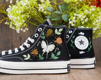 Custom Converse Embroidered/ Bugs Embroidered Converse/ Halloween Vibes Embroidered Sneakers/ Bugs Embroidered Sneakers / Unique Gift