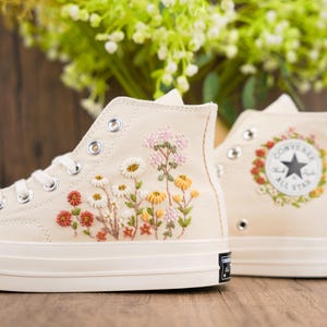 Custom Converse Chuck Taylor Embroidered,Custom Embroidered Wedding Sneakers,Bridal Flowers Embroidered Shoes,Personalized Bride Sneakers