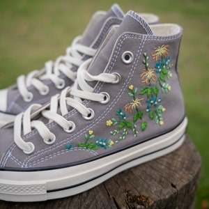 Custom Converse Chuck Taylor Embroidered,Custom Embroidered Wedding Sneakers,Bridal Flowers Embroidered Shoes,Personalized Bride Sneakers