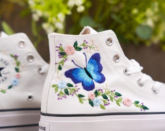 Custom Converse Chuck Taylor Embroidered, Personalized Converse Embroidery Sneakers, Custom Butterfly Design, Embroidered Butterfly Converse