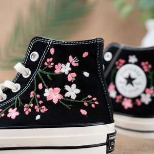 Converse Embroidery|Converse Custom|Converse Design|1970s shoe|Converse shoe| Handmade|Chuck Taylor 1970s|gifts for her |peach blossom shoes