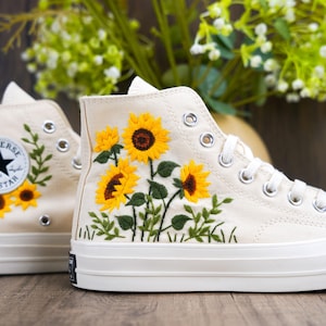 Custom Converse Chuck Taylor: Embroidered Sunflower Wedding