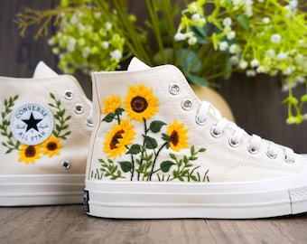 Custom Converse Chuck Taylor: Embroidered Sunflower Wedding Sneakers