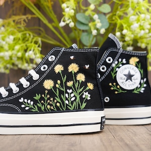 Custom Converse Chuck Taylor Embroidered,Custom Embroidered Wedding Sneakers,Bridal Flowers Embroidered Shoes,Personalized Bride Sneakers