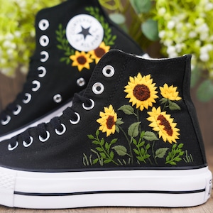 Custom Embroidered Converse Sneakers: Bridal Sunflower Shoes