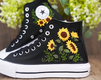 Custom Converse Chuck Taylor Embroidered, Embroidered Wedding Sneakers,Bridal Flowers Embroidered Shoes, Personalized Sunflower Sneakers
