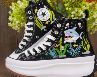 Whale Shark Embroidered Converse Custom, Whale Shark Embroidered Sneaker, Ocean Vibes Embroidered, Shark Embroidered Shoes Custom