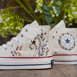 Custom Converse Chuck Taylor Embroidered,Custom Embroidered Wedding Sneakers,Bridal Flowers Embroidered Shoes,Personalized Bride Sneakers