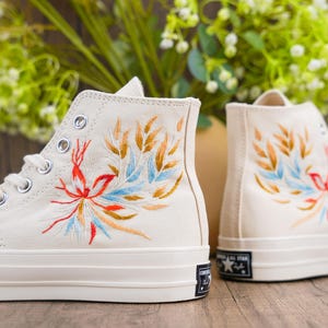 Custom Converse Chuck Taylor Embroidered,Custom Embroidered Wedding Sneakers,Bridal Flowers Embroidered Shoes,Personalized Bride Sneakers