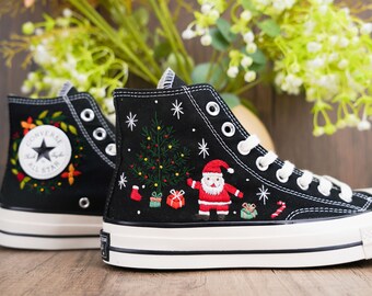 Personalized Embroidered Converse Shoes: Handmade Christmas Design