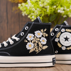 Custom Converse Chuck Taylor Embroidered,Custom Embroidered Wedding Sneakers,Bridal Flowers Embroidered Shoes,Personalized Bride Sneakers
