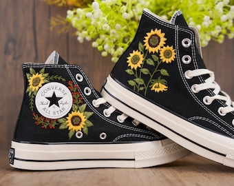 Custom Converse Chuck Taylor: Embroidered Sunflower Wedding Sneakers