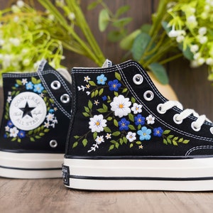 Custom Converse Chuck Taylor Embroidered,Custom Embroidered Wedding Sneakers,Bridal Flowers Embroidered Shoes,Personalized Bride Sneakers