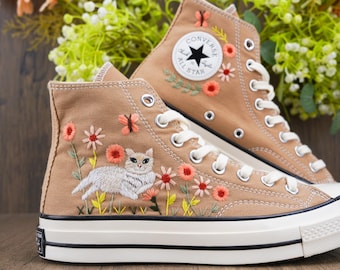 Custom Converse Chuck Taylor Embroidered,Personalized Converse Embroidery Shoes,Custom cat Design,Unique Handmade Gift for Sneaker Lovers