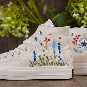 Custom Converse Chuck Taylor Embroidered,Custom Embroidered Wedding Sneakers,Bridal Flowers Embroidered Shoes,Personalized Bride Sneakers