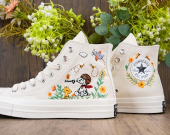 Custom Embroidered Converse Sneakers, Bridal, cartoon embroidery