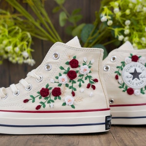 Custom Converse Chuck Taylor Embroidered,Custom Embroidered Wedding Sneakers,Bridal Flowers Embroidered Shoes,Personalized Bride Sneakers