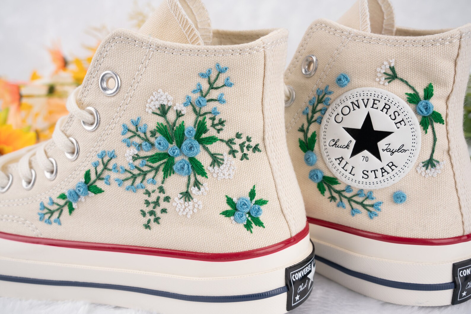 Custom Embroidered Wedding Sneakers, Bridal Flowers Embroidered Shoes ...