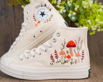 Custom Converse Chuck Taylor Mushrooms Embroidered Converse Shoes/ Mushrooms Embroidered Converse Custom/ Mushrooms Embroidered Sneakers