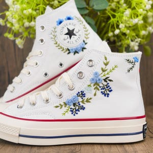 Custom Converse Chuck Taylor Embroidered,Custom Embroidered Wedding Sneakers,Bridal Flowers Embroidered Shoes,Personalized Bride Sneakers