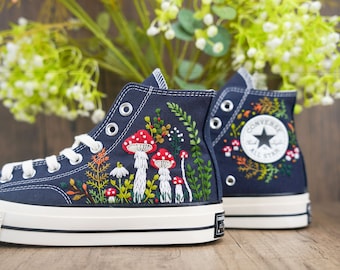 Custom Converse Chuck Taylor Mushrooms Embroidered Converse Shoes/ Mushrooms Embroidered Converse Custom/ Mushrooms Embroidered Sneakers