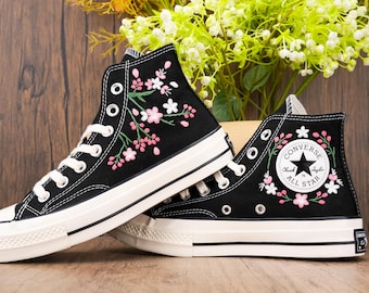 Custom Converse Embroidery Chuck Taylor,Peach Blossom Handmade Personalized Sneakers,Floral Embroidered Gift Art,Unique Customized Design