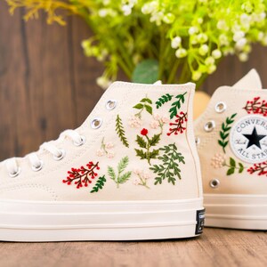 Custom Converse Chuck Taylor Embroidered,Custom Embroidered Wedding Sneakers,Bridal Flowers Embroidered Shoes,Personalized Bride Sneakers