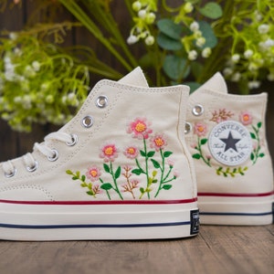 Custom Converse Chuck Taylor Embroidered,Custom Embroidered Wedding Sneakers,Bridal Flowers Embroidered Shoes,Personalized Bride Sneakers