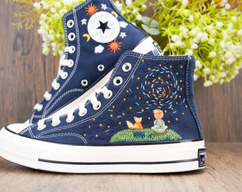 Custom Embroidered Converse, Converse Chuck Taylor Embroidered, Book Lover Hand Embroidery,Converse Chuck Taylor Shoes,Little Prince and Fox