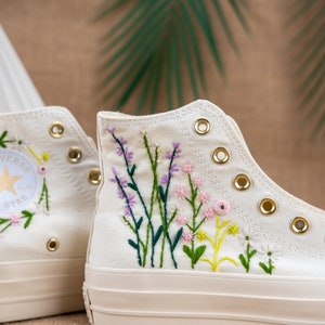 embroidered converse,Custom converse,Custom Converse Platform,Wedding Flowers,Embroidered Platform Shoes,Bridal Converse,Bridal Sneakers