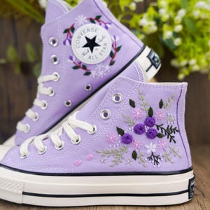 Custom Converse Chuck Taylor Embroidered,Custom Embroidered Wedding Sneakers,Bridal Flowers Embroidered Shoes,Personalized Bride Sneakers