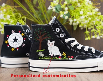 Custom Converse Chuck Taylor Embroidered,Personalized Converse Embroidery Shoes,Custom cat Design,Unique Handmade Gift for Sneaker Lovers