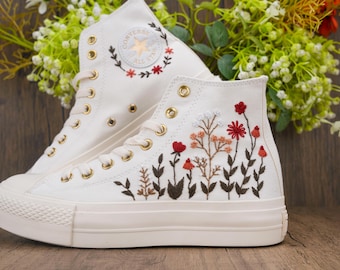 Custom Embroidered Wedding Sneakers, Bridal Flowers Embroidered Shoes,Wedding Flowers Embroidered Sneakers, Personalized Bridal Sneaker