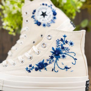 Custom Converse Chuck Taylor Embroidered,Custom Embroidered Wedding Sneakers,Bridal Flowers Embroidered Shoes,Personalized Bride Sneakers