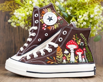 Custom Mushroom Converse Embroidery Chuck Taylor/Handmade Personalized Sneakers/Whimsical Embroidered Gift Art/Mushroom Embroidered Sneakers