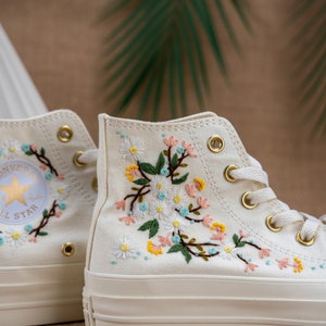 embroidered converse,Custom converse,Custom Converse Platform,Wedding Flowers,Embroidered Platform Shoes,Bridal Converse,Bridal Sneakers