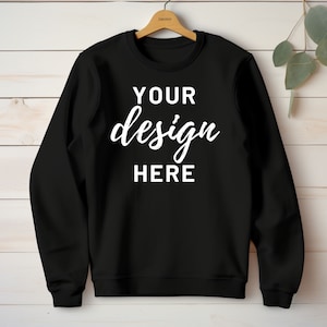 Maquette de pull noir Black Gildan 18000 Maquette Black Gildan Sweatshirt Mockup Photo pull noir Jpg Digital Download