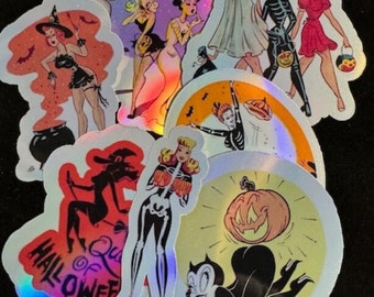 Vintage Style Halloween Pinup Girls Stickers