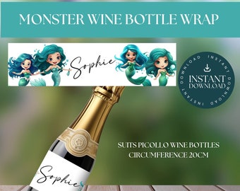 MERMAID WINE BOTTLE Wrap - cute mermaid -  kids birthday - Printable - Instant download- mermaid party favours - piccolo wine bottle