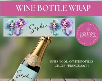 MERMAID WINE BOTTLE Wrap - cute mermaid -  kids birthday - Printable - Instant download- mermaid party favours - piccolo wine bottle