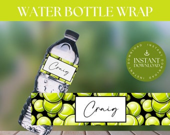 TENNIS WATER BOTTLE Wrap - Tennis theme-Adult or kids birthday - Printable - Instant download- tennis party- party favours- instant download