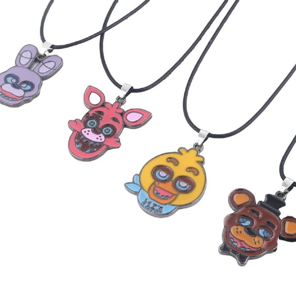 Five Nights At Freddy's Horror Character Enamel Charm Necklace Black Cord 42cm - Choose From Freddy, Bonnie, Chica Or Foxy