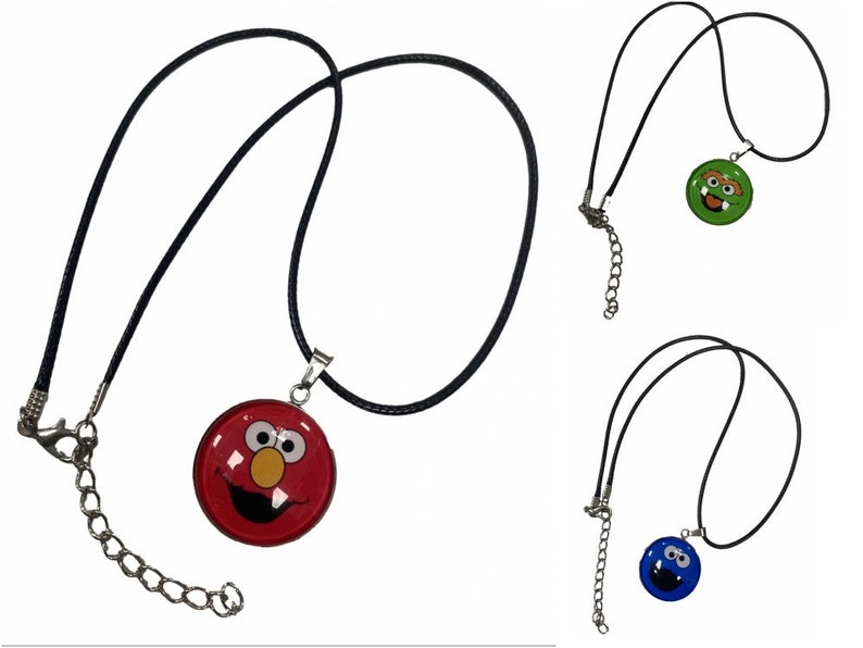 Sesame Street Inspired Cabochon Disc Pendant Necklace on Black Cord ...