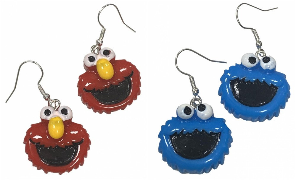 Sesame Street Elmo or Cookie Monster Inspired Acrylic Silver Alloy Drop ...