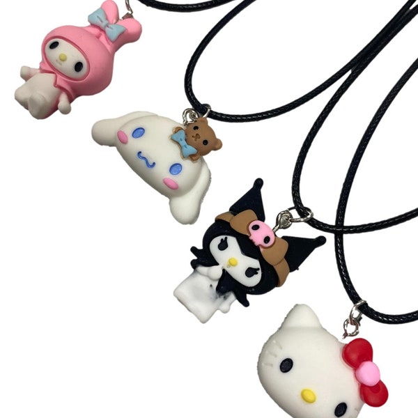 Collier pendentif en argile polymère Sanrio Hello Kitty, Kuromi, My Melody ou Cinnamoroll