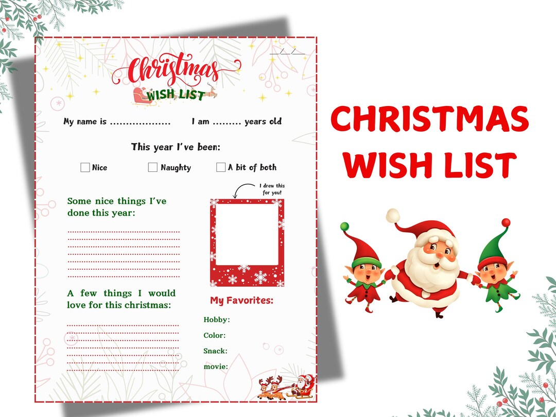 Printable Christmas Wish List for Kids Santa Letter Printable Santa Wish List Holiday Gift - Etsy