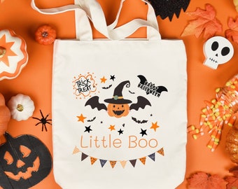 Little Boo Tote Bag, Kids Candy Tote Bag, Halloween Canvas Tote Bag, Spooky Season, Trick or Treat Bag, Halloween Party Gift, Kids Bag